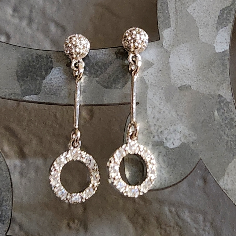Chapal Zenray NF open circle  dangle earrings with Cubic Zirconia silver plated
